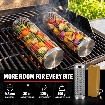 Rolling BBQ Grill Basket 🔥 – Easy Grilling for Outdoor Cooking