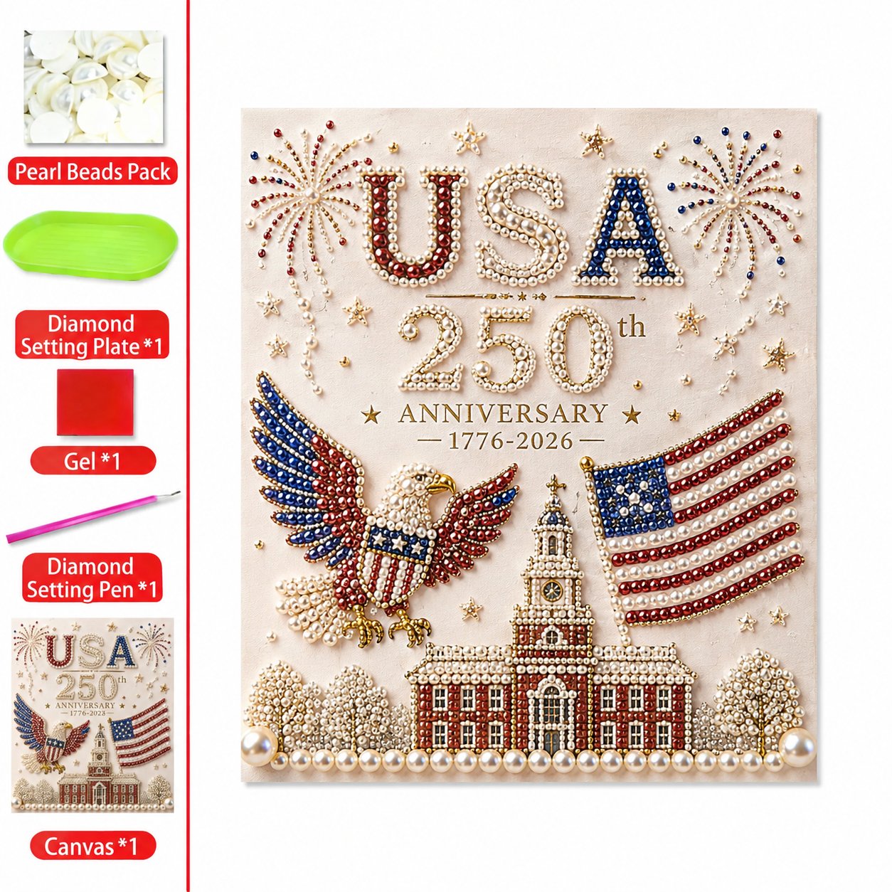 🔥LAST DAY 50% OFF🔥- 🇺🇸 USA 250th Anniversary DIY Pearl Painting Kit ✨❤️‍🔥