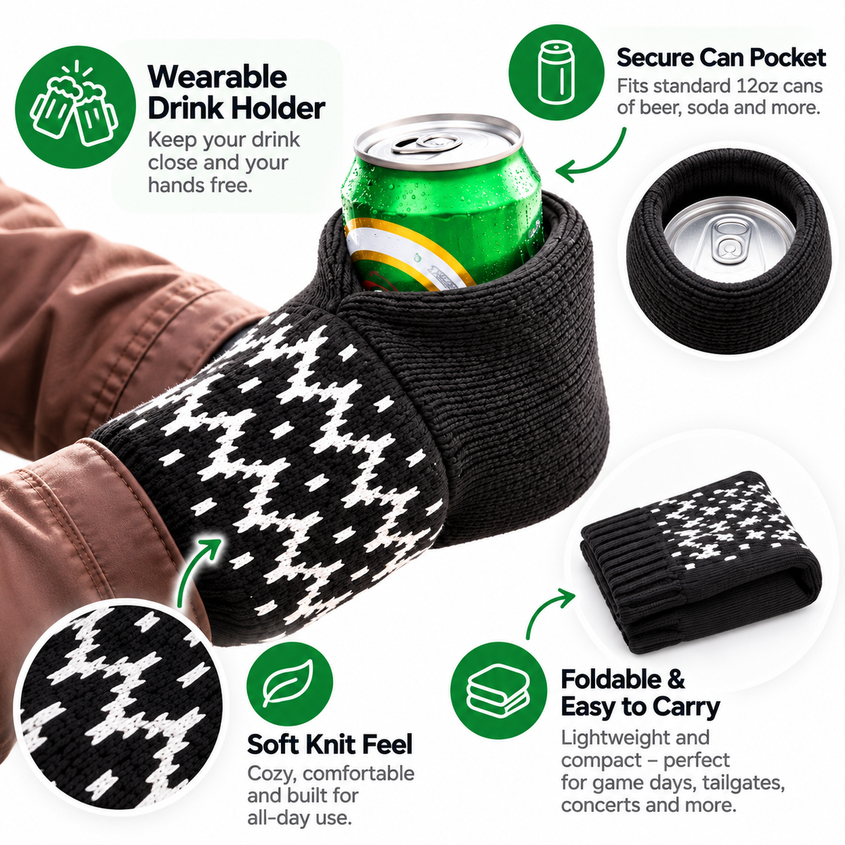 Game-Day Knit Can Cozy 🥤 – Hands-Free Wearable Drink Holder