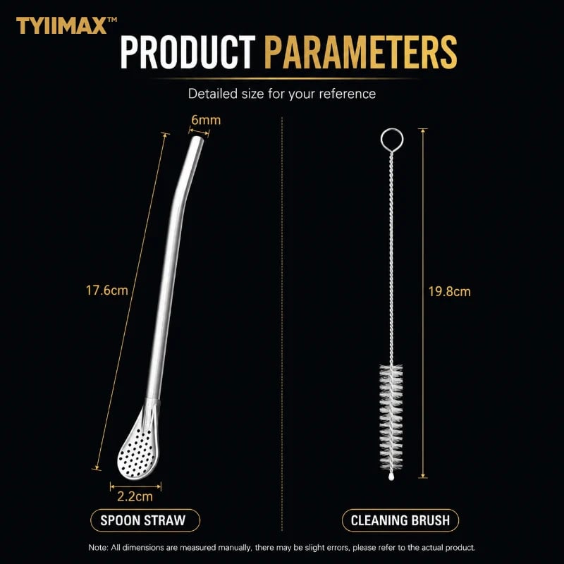 2-in-1 Stainless Steel Straw Spoons 🥄 – 2 Straws & 2 Cleaning Brushes