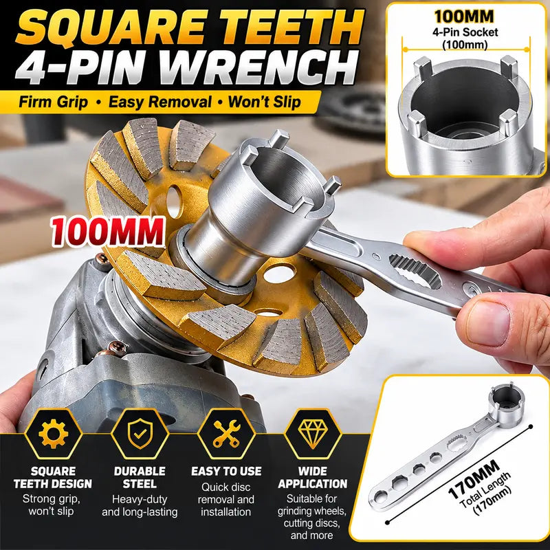 ⚙️ 4-Prong Adjustable Grinder Wrench – Single & Double-Ended Options