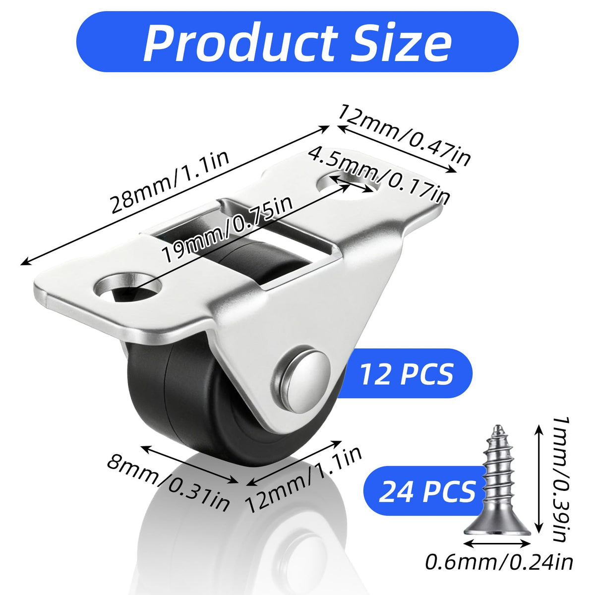 12-Pack Mini Caster Wheels 🔧 – 1/2" Low-Profile Furniture Rollers
