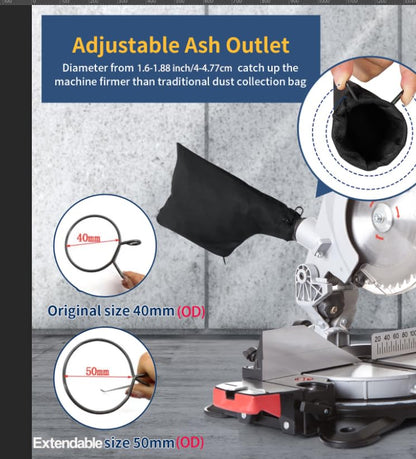 Zippered Miter Saw Dust Bags 🪚 – 2-Pack with Adjustable Wire Support for 1.5"–2" Dust Ports