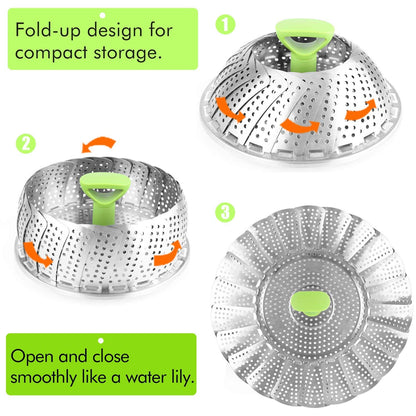 Expandable Vegetable Steamer Basket 🥦 – Stainless Steel Insert with Extendable Handle