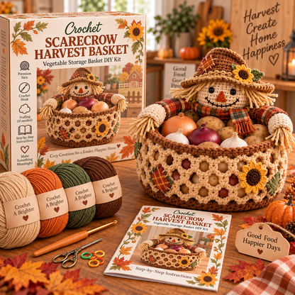 Harvest Keeper scarecrow crochet DIY basket kit