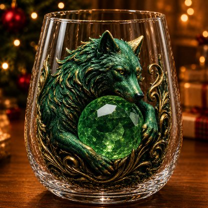 🐺🌙 3D Mythic Moon Wolf Glass Art Cup | Luxury Raised Fantasy Glassware for Whiskey, Home Bar Décor & Legendary Gifts 🎁