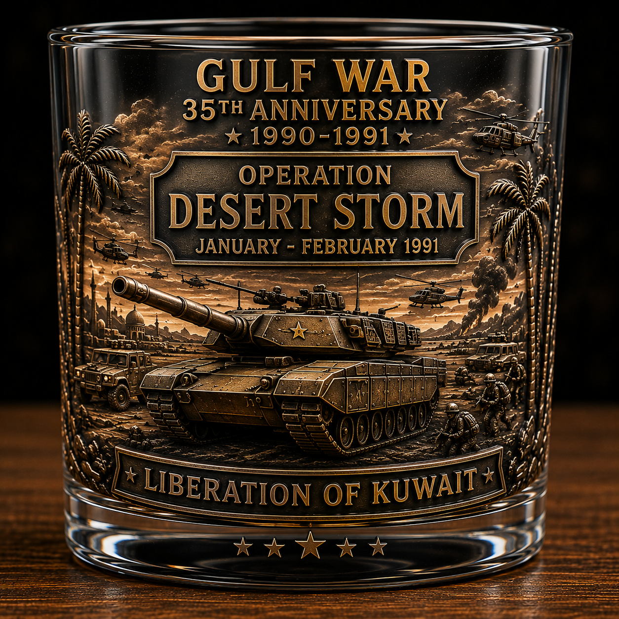 Gulf War 35th Anniversary Commemorative Whiskey Glass – Raised Tribute Barware