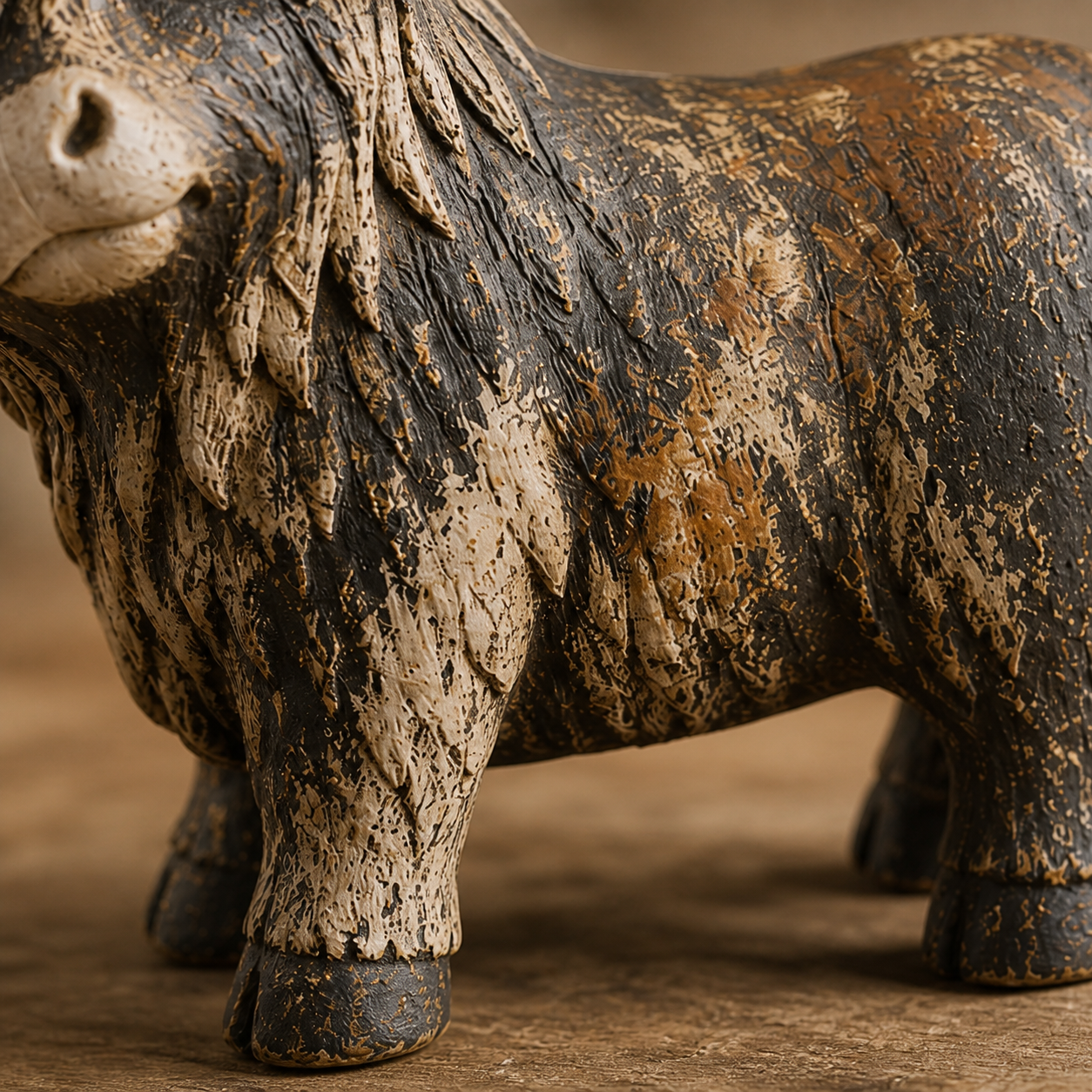 🐮 Rustic Highland Cow Figurine – Charming Farmhouse Tabletop Decor