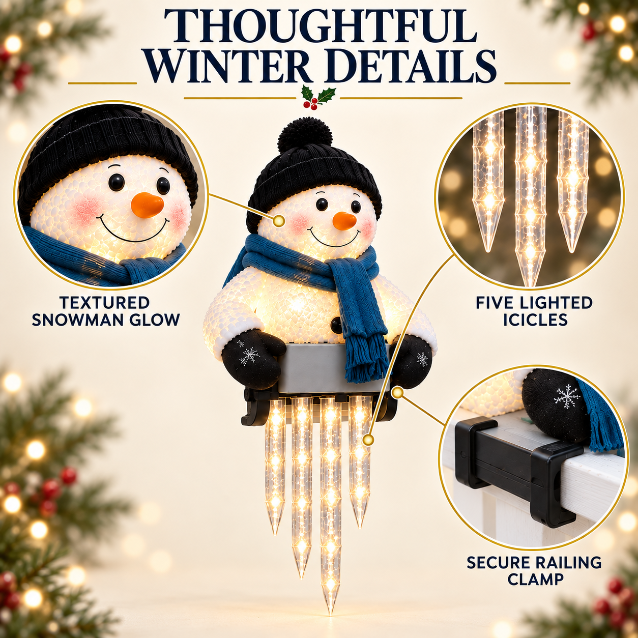 ⛄✨ WinterGlow Snowman Icicle Light – Festive LED Railing & Christmas Hanging Décor