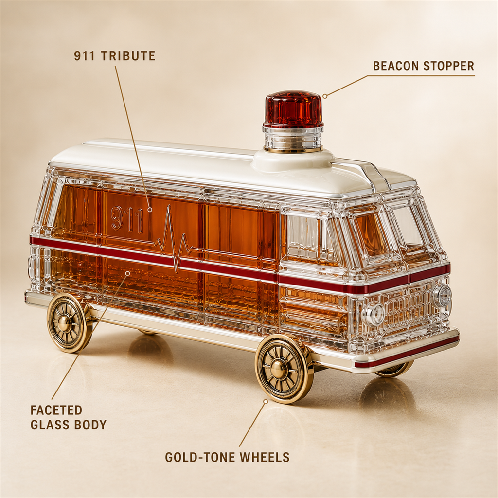 🚑🥃 911 Emergency Rescue Ambulance Whiskey Decanter – First Responder Tribute Collector Bottle