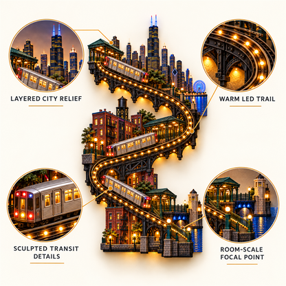 American City Transit Trail Light – Illuminated 3D Skyline Wall Décor