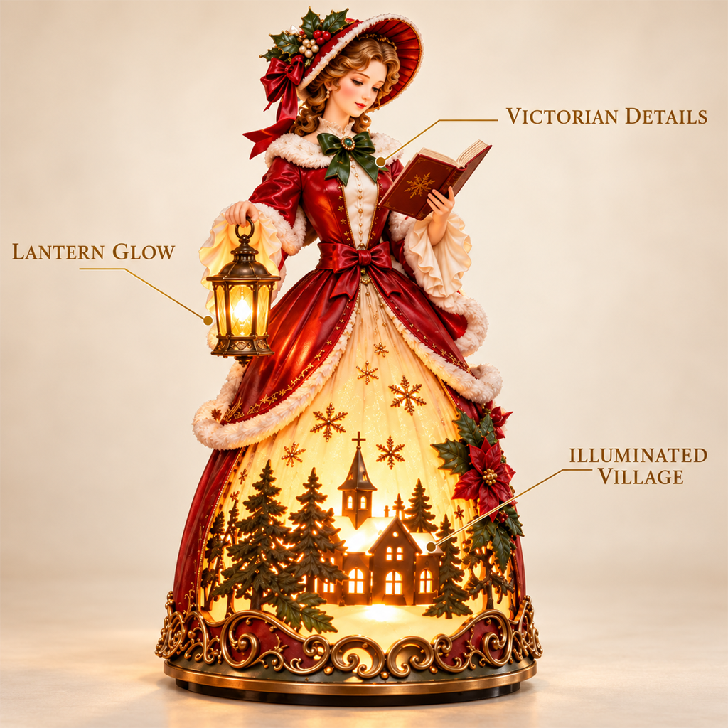 🎄✨ Victorian Christmas Carol Lady Lantern – Lighted Holiday Village Figurine