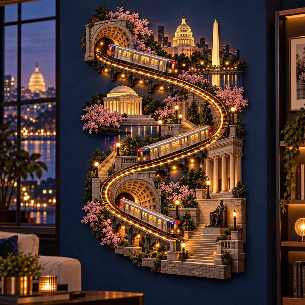 American City Transit Trail Light – Illuminated 3D Skyline Wall Décor