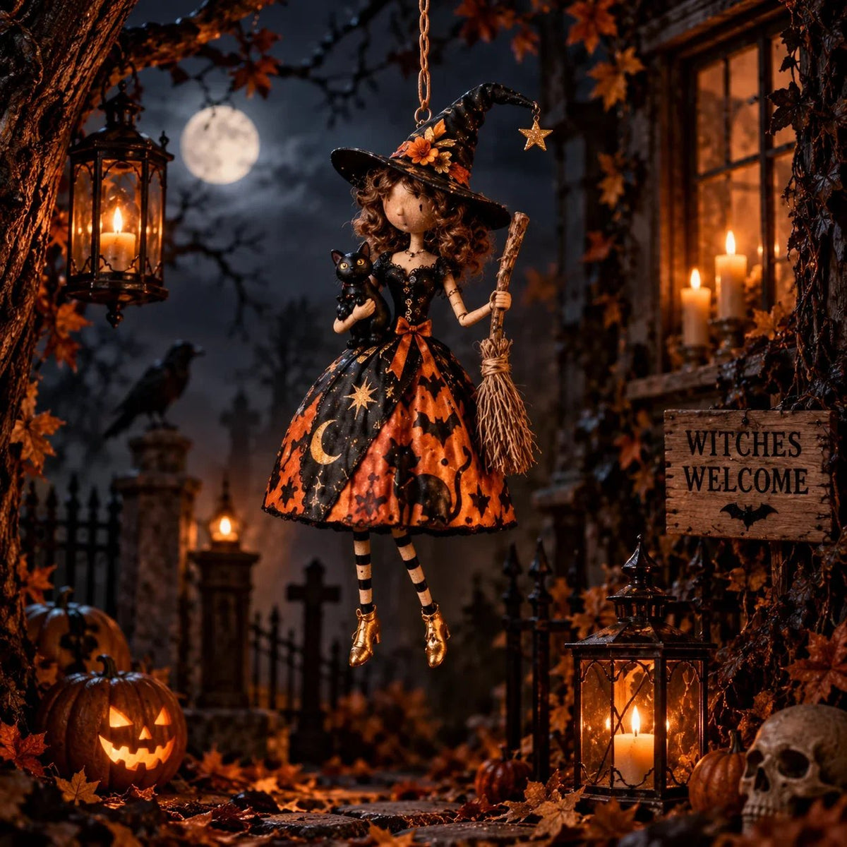 🎃 Midnight Ladies – Gothic Halloween Hanging Decor, Dark Spooky Wall Ornament