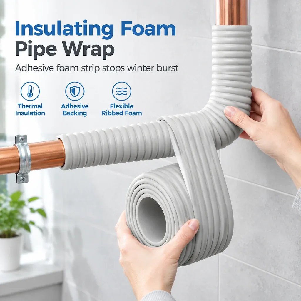 Winter Pipe Insulation Wrap ❄️ – Adhesive Foam for Outdoor Pipes