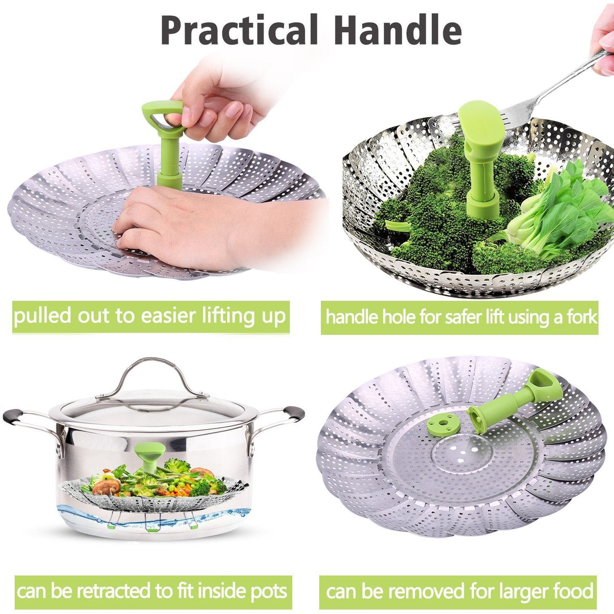 Expandable Vegetable Steamer Basket 🥦 – Stainless Steel Insert with Extendable Handle