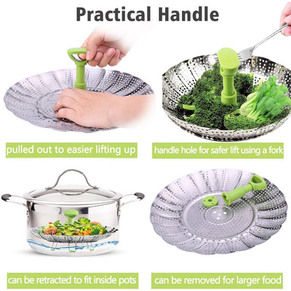 Expandable Vegetable Steamer Basket 🥦 – Stainless Steel Insert with Extendable Handle