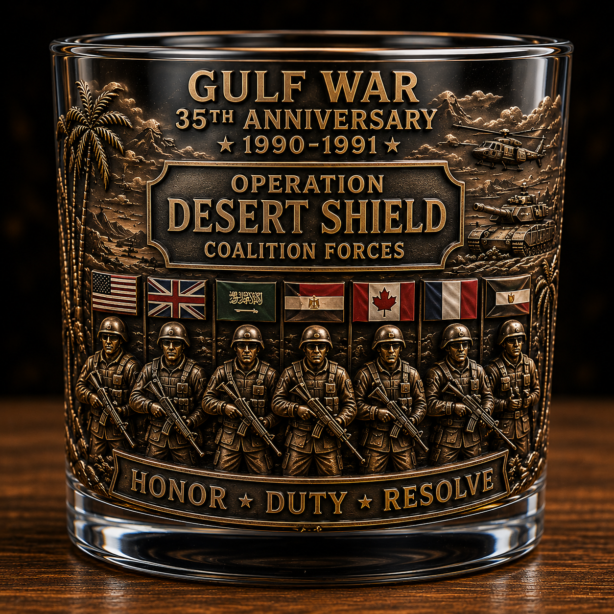 Gulf War 35th Anniversary Commemorative Whiskey Glass – Raised Tribute Barware