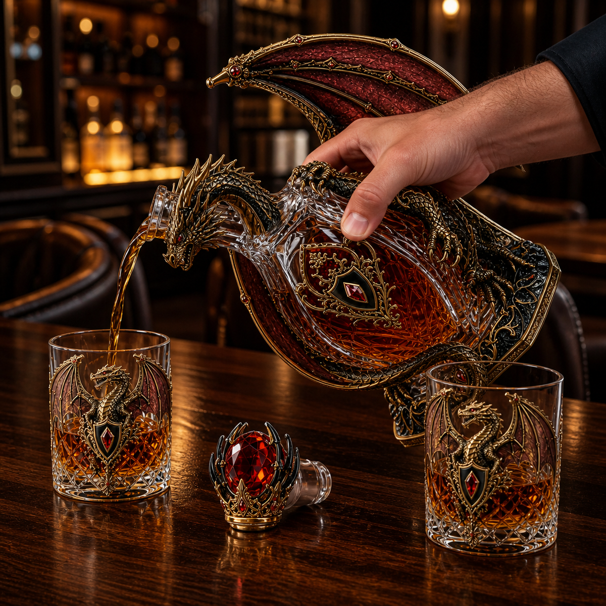 🐉 Imperial Crimson Western Dragon Decanter Set – Luxury 3D Crystal Whiskey Bottle with 2 Matching Glasses