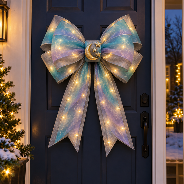 🩵🟣 Aurora Moon — Teal & Lilac Christmas door bow