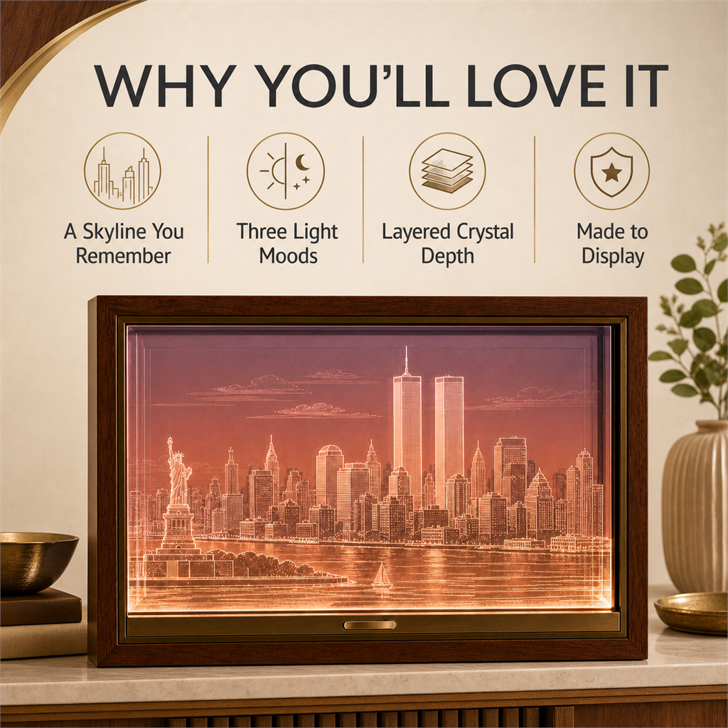 🗽✨ Before the Skyline Changed – Illuminated Twin Towers New York Memorial Shadow Box