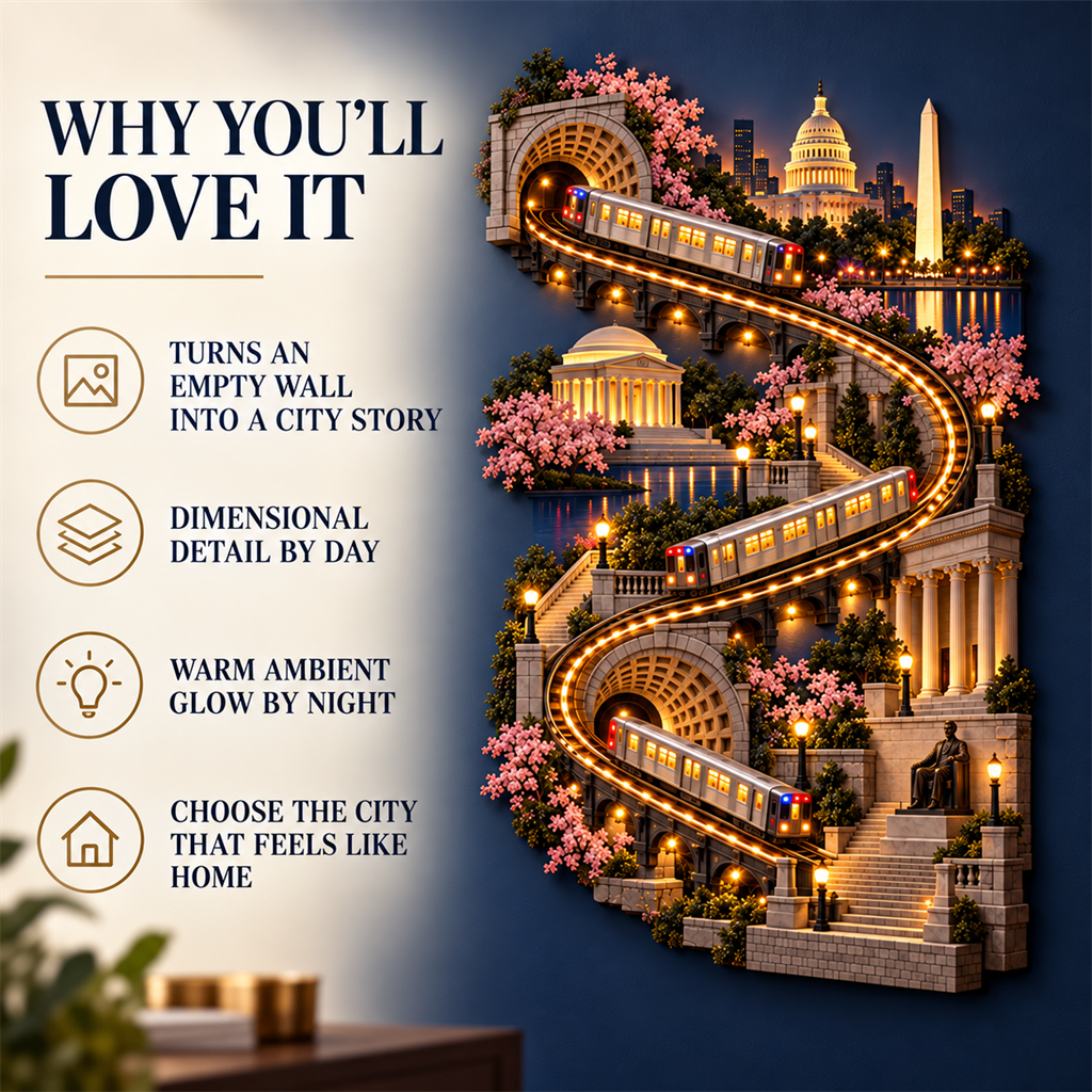 American City Transit Trail Light – Illuminated 3D Skyline Wall Décor