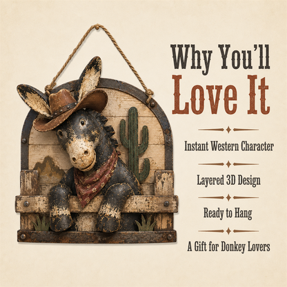 🫏🌵 Rustic Cowboy Donkey Wall Hanging – Western Farmhouse Décor & Country Keepsake