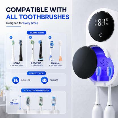 BILLHOL®🚩 WaveSense Touchless Advanced Dual-Toothbrush UV Sanitizing & Drying Station with Automatic Sensor Lid