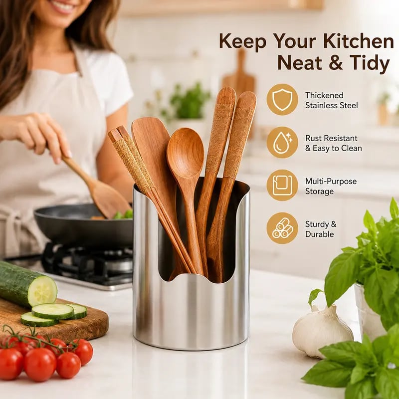 🍴✨ Stainless Steel Utensil Organizer – Rust-Resistant, Durable & Easy to Clean