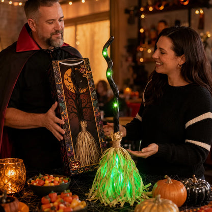 Animated Moving Witch Broom, Light‑Sound‑Motion Halloween Prop to Boost Thrill for Your Indoor & Outdoor Party Decor