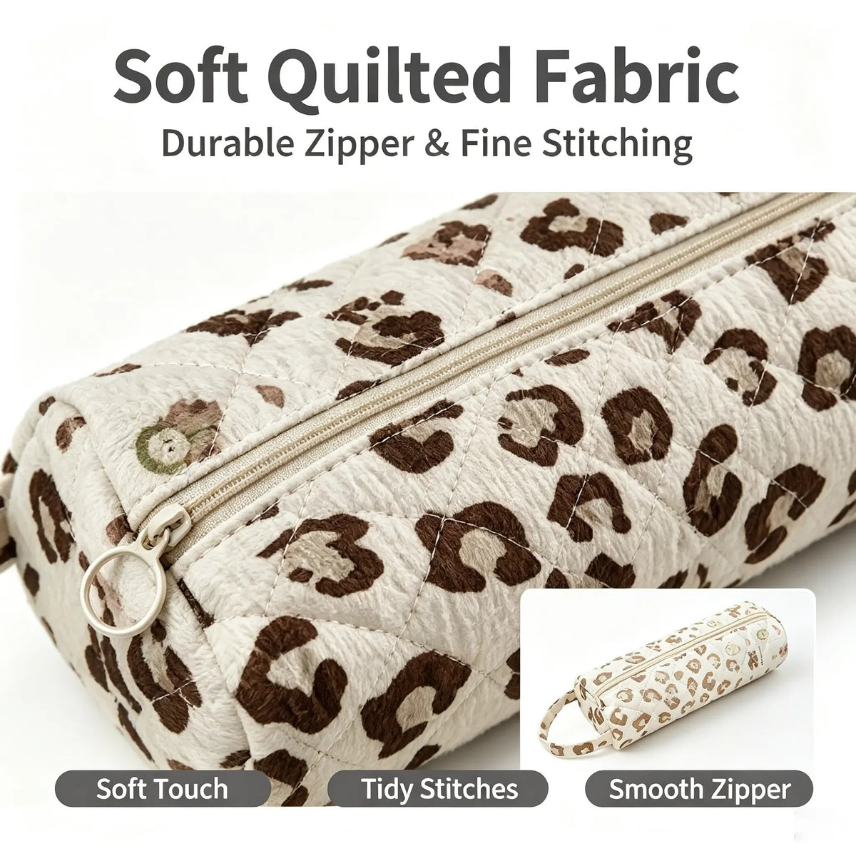 Quilted Travel Makeup Pouch 🎒 – Zippered Organizer with Carry Handle