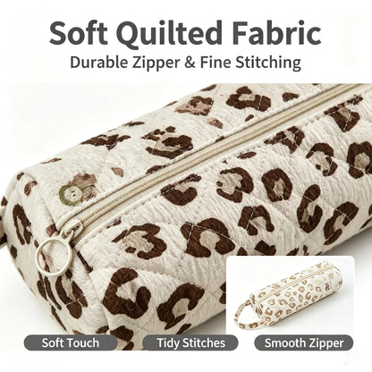Quilted Travel Makeup Pouch 🎒 – Zippered Organizer with Carry Handle