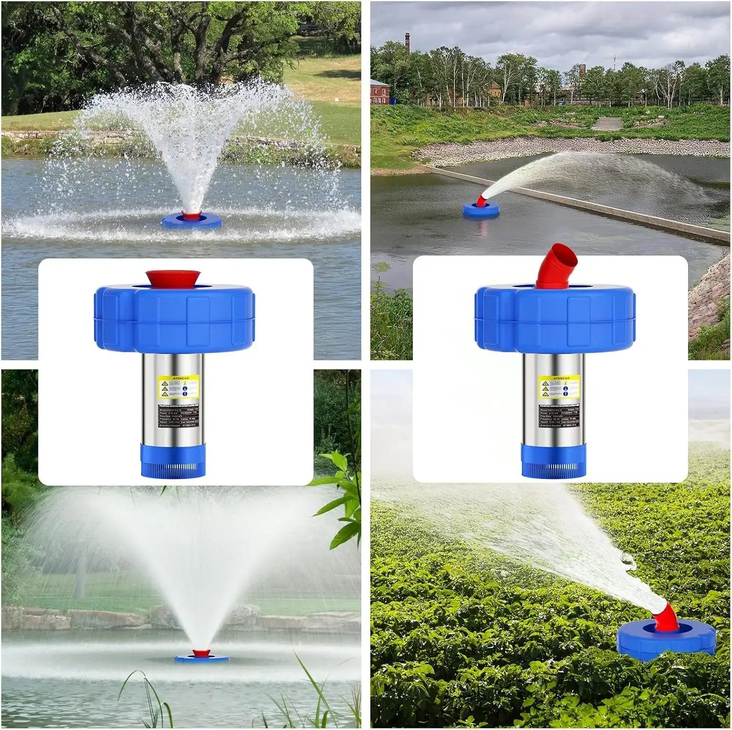 Pond Fountain Aerator  1HP 110V 750W 15000 GPH Floating Fountain Pump with 100 FT Power Cord  2 x 100 FT Rope Timer  Fully Automatic Powerful Aerating Fountain for Larger Ponds, Lakes