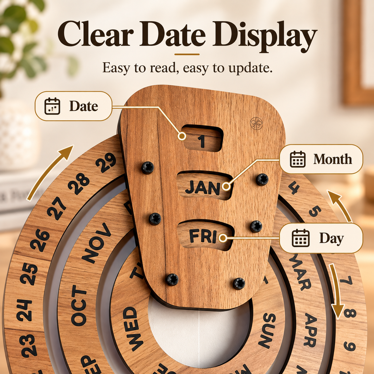 📅 Everlasting Wooden Calendar – Reusable Desk Organizer for Home or Office Decor