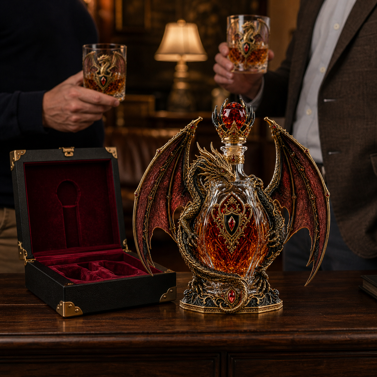 🐉 Imperial Crimson Western Dragon Decanter Set – Luxury 3D Crystal Whiskey Bottle with 2 Matching Glasses