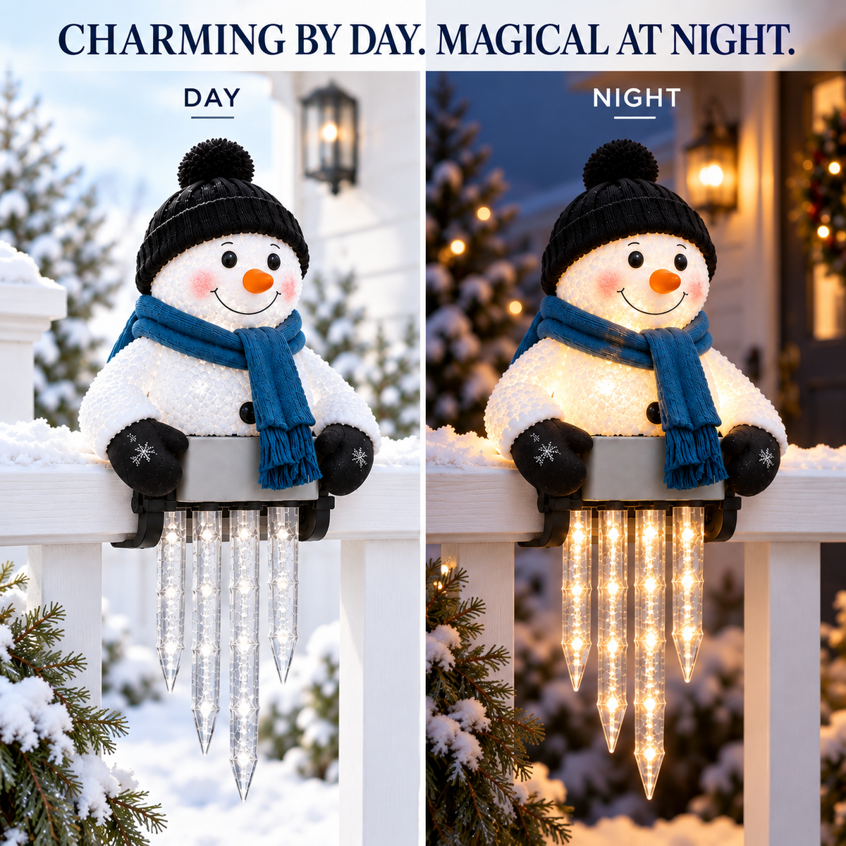 ⛄✨ WinterGlow Snowman Icicle Light – Festive LED Railing & Christmas Hanging Décor