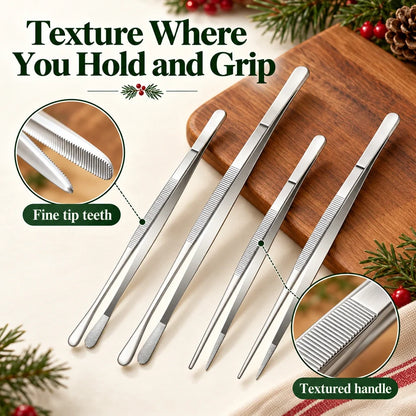 4-Piece Kitchen Tweezer Set ✨ – 10" & 12" Stainless Steel Tongs