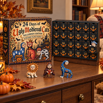 🐈🎃 24 Days of Ugly Medieval Cats – Halloween Advent Calendar with 24 Bizarre Cat Figures