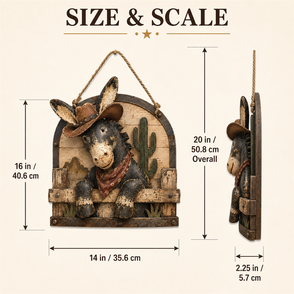 🫏🌵 Rustic Cowboy Donkey Wall Hanging – Western Farmhouse Décor & Country Keepsake
