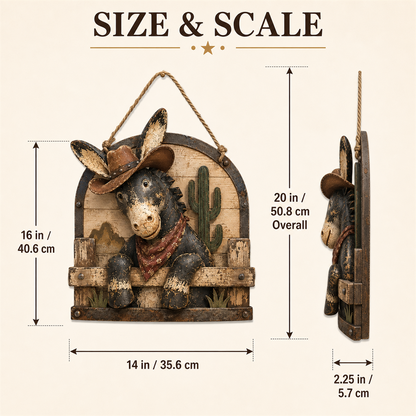 🫏🌵 Rustic Cowboy Donkey Wall Hanging – Western Farmhouse Décor & Country Keepsake