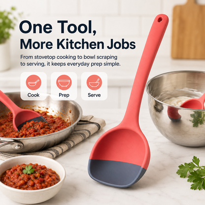 🥄 2-in-1 Silicone Cooking Spoon – Scoop, Scrape & Serve with Ease