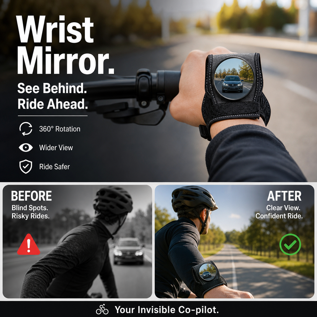 🚴👀 Adjustable Wrist-Mounted Cycling Mirror – See Behind You Without Turning Around