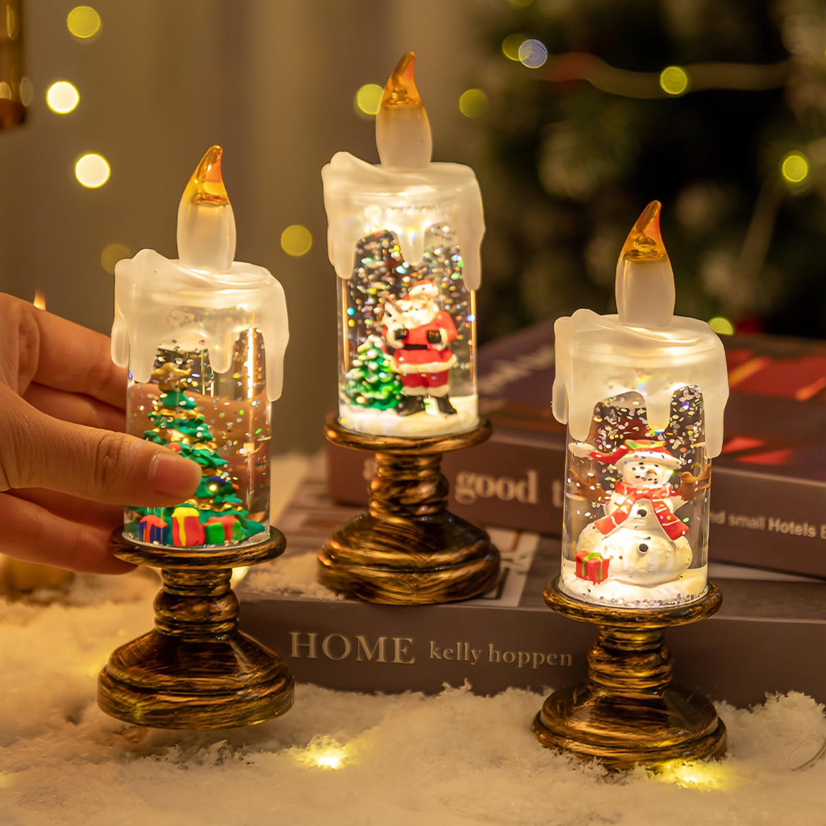 Christmas Snow Globe Candles ❄️ – Battery-Powered Glittering LED Tapers