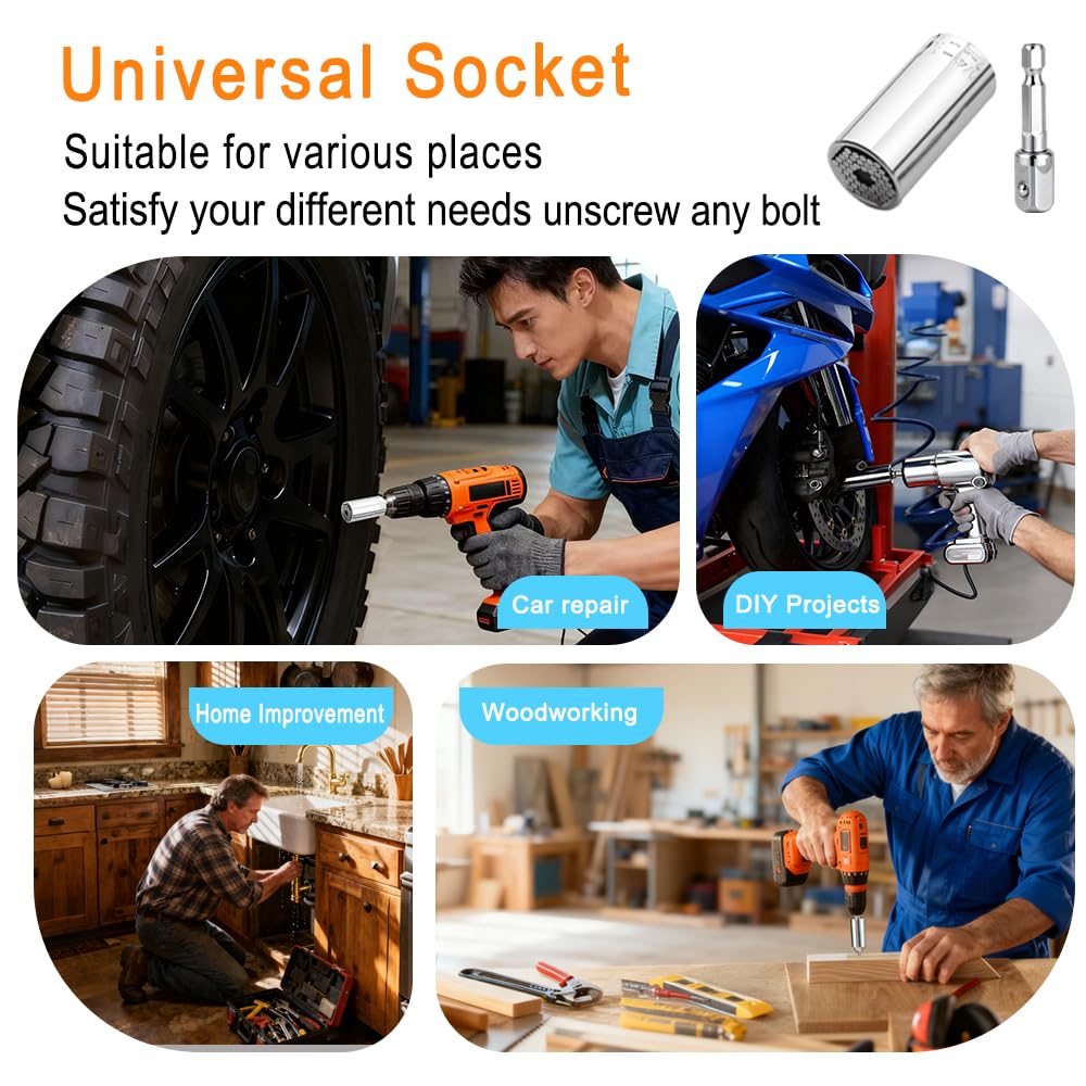 Self-Adjusting Universal Socket 🔩 – 7–19mm with Power Drill Adapter