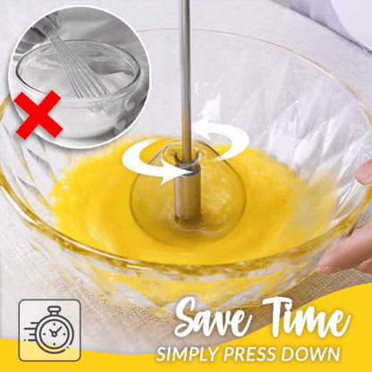 🥄 Semi-Automatic Stainless Steel Whisk – Easy Push-Down Mixing Tool
