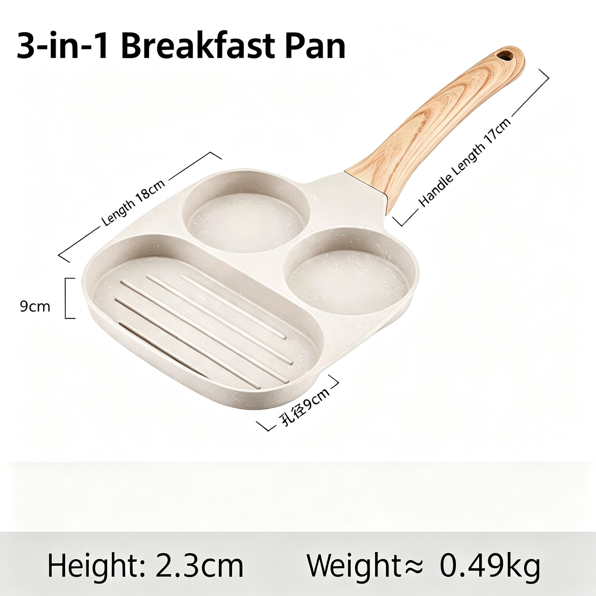 🔥Multifunctional 4 Holes Skillet With Handle Wooden Handle🍳