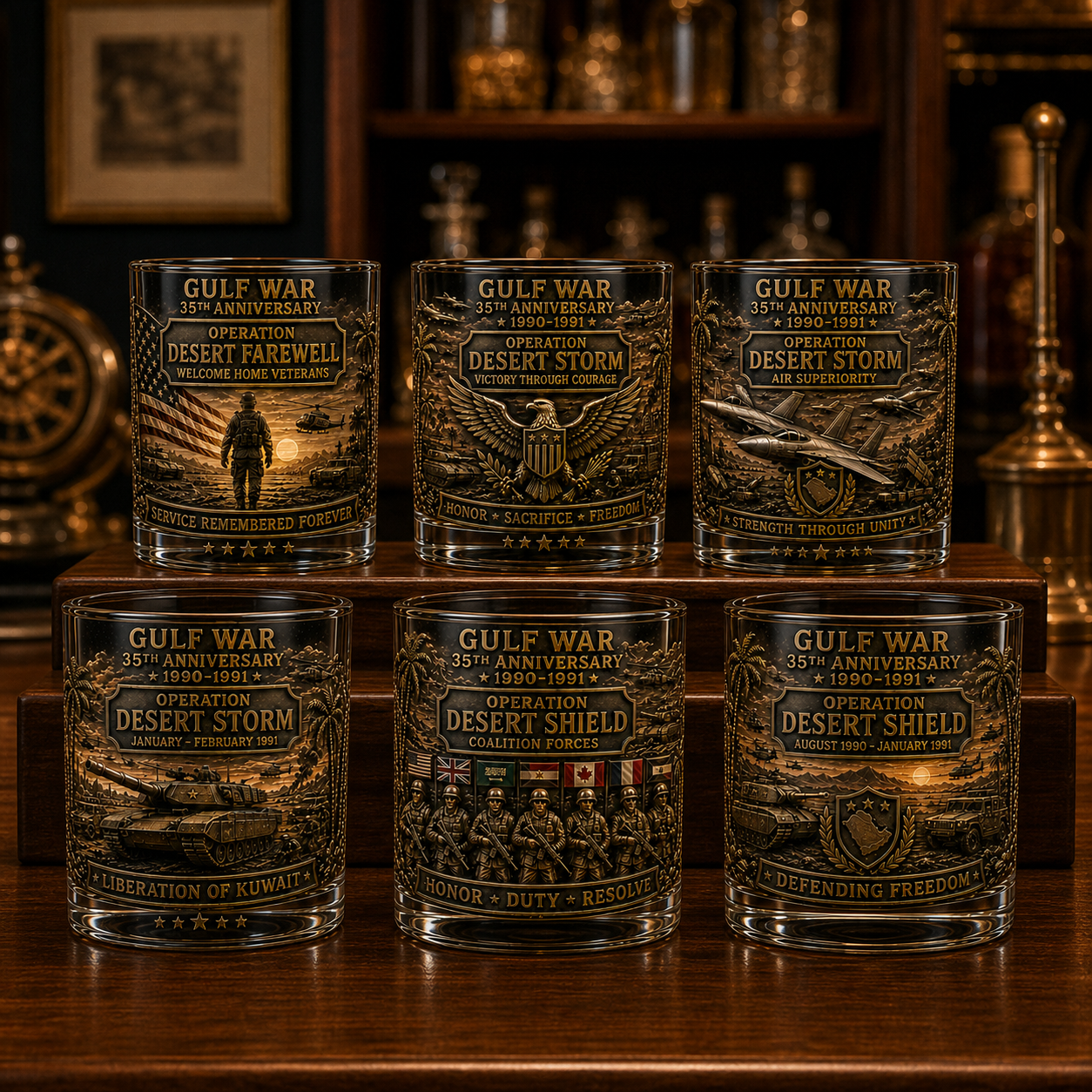 Gulf War 35th Anniversary Commemorative Whiskey Glass – Raised Tribute Barware