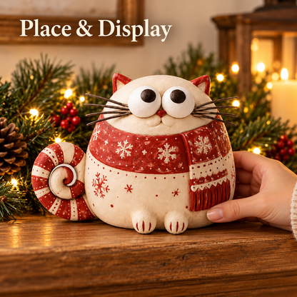 🎄 Whimsical Christmas Cat Figurines – Tall & Chubby Holiday Decor 🐱