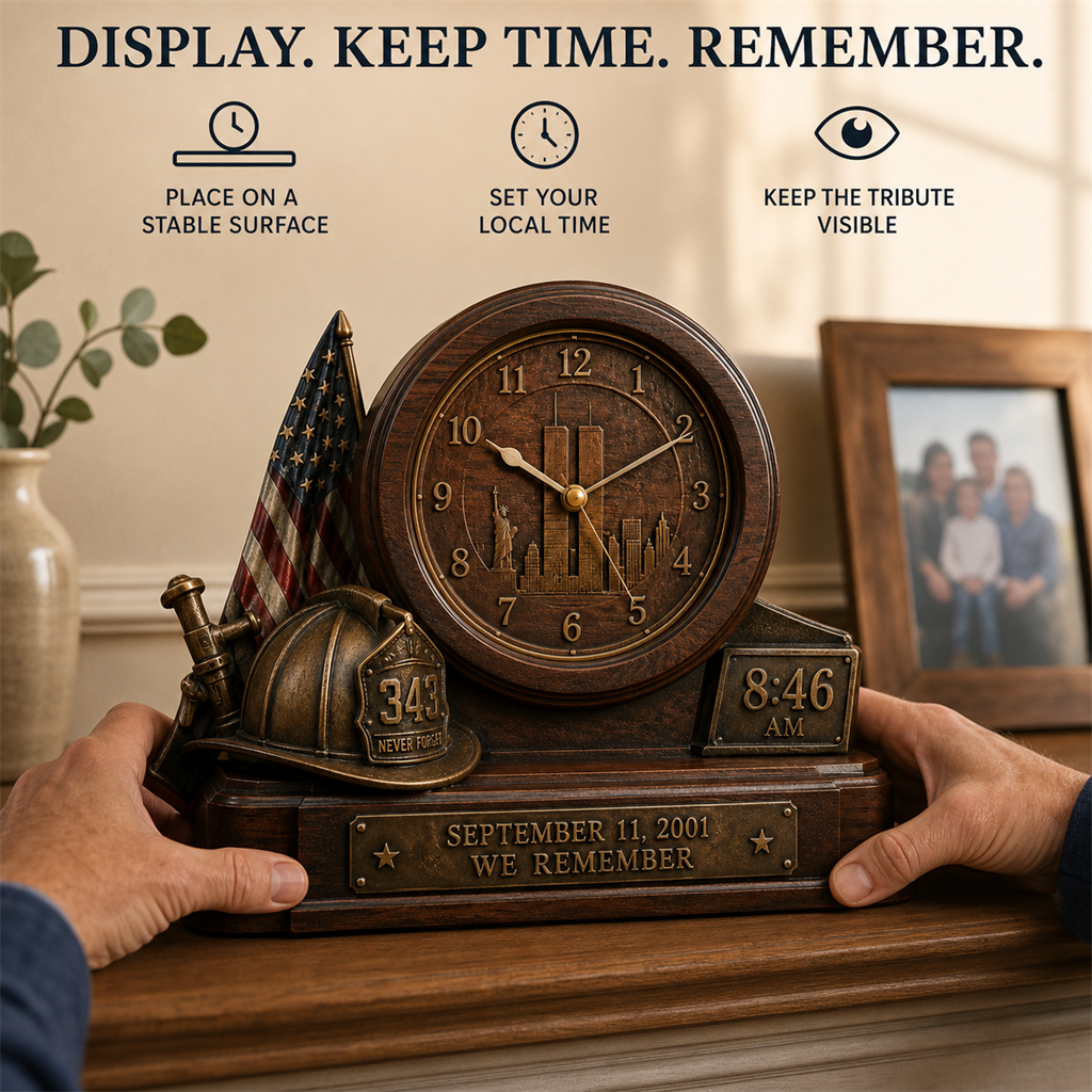🇺🇸 9/11 “We Remember” Memorial Clock – 343 Firefighter Tribute
