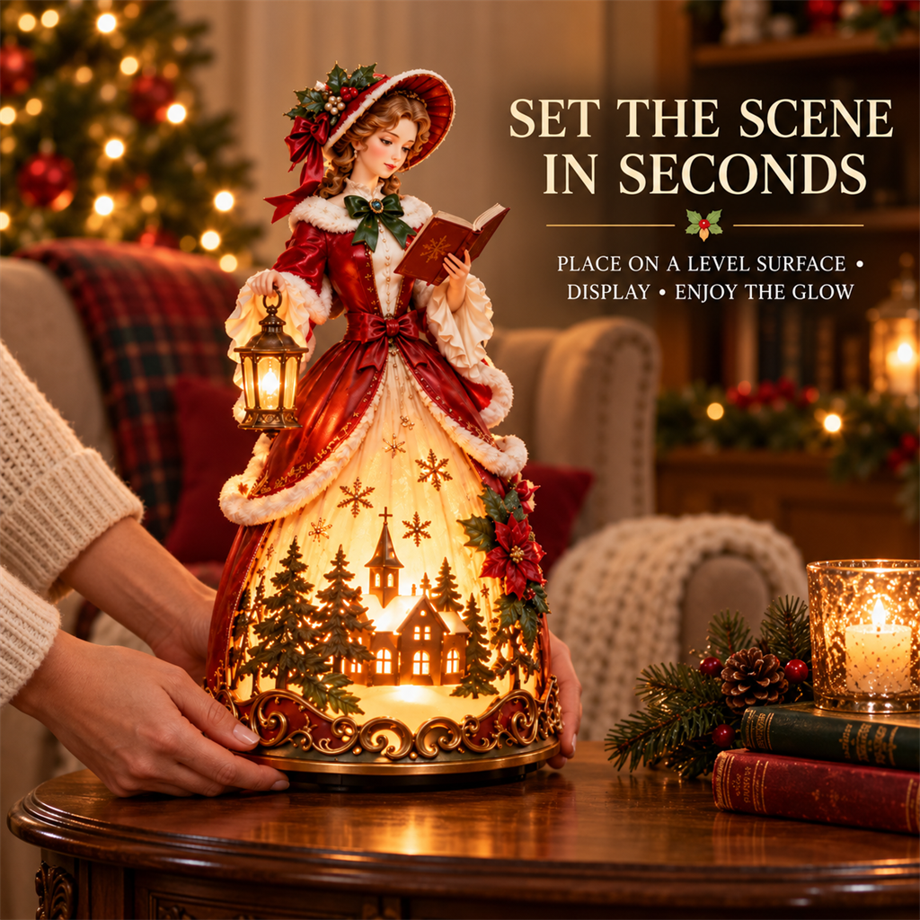 🎄✨ Victorian Christmas Carol Lady Lantern – Lighted Holiday Village Figurine